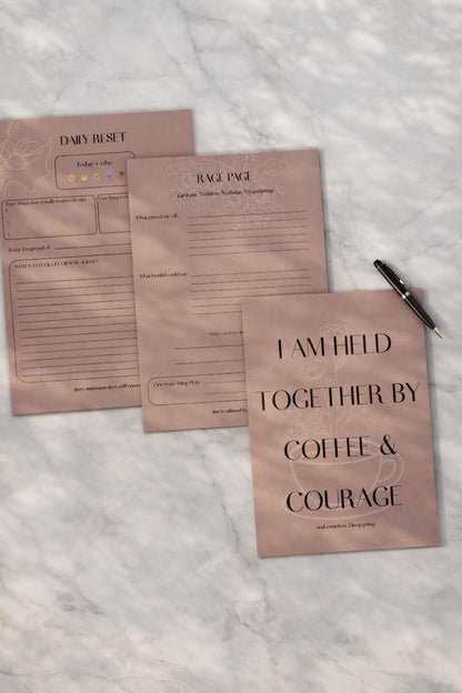 Held Together by Coffee and Courage | Minimal Self Care Planner with Swear Words | Healing, Burnout & Boundaries | Printable + iPad Planner