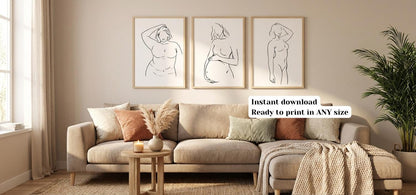 Feminine Body Line Art Prints | Minimalist Woman Set of 6 (Digital Download)
