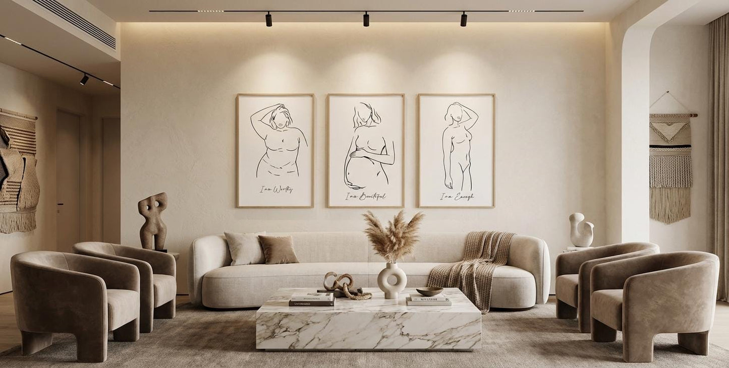 Feminine Body Line Art Prints | Minimalist Woman Set of 6 (Digital Download)